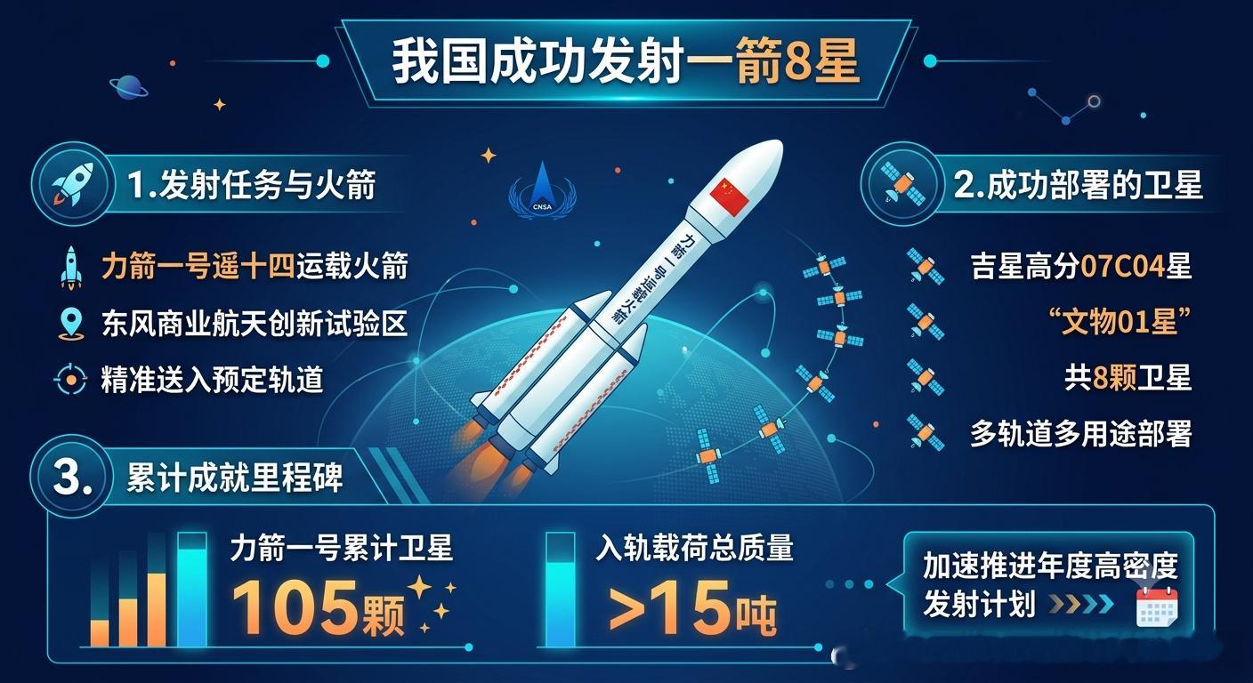我国成功发射一箭8星6月15日11时44分，我国在东风商业航天创新试验区成功使
