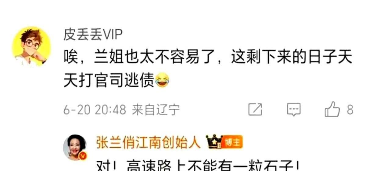 张兰可能是被气糊涂了？最近看她微博评论区有人留言说"兰姐太不容易了"本来以为就