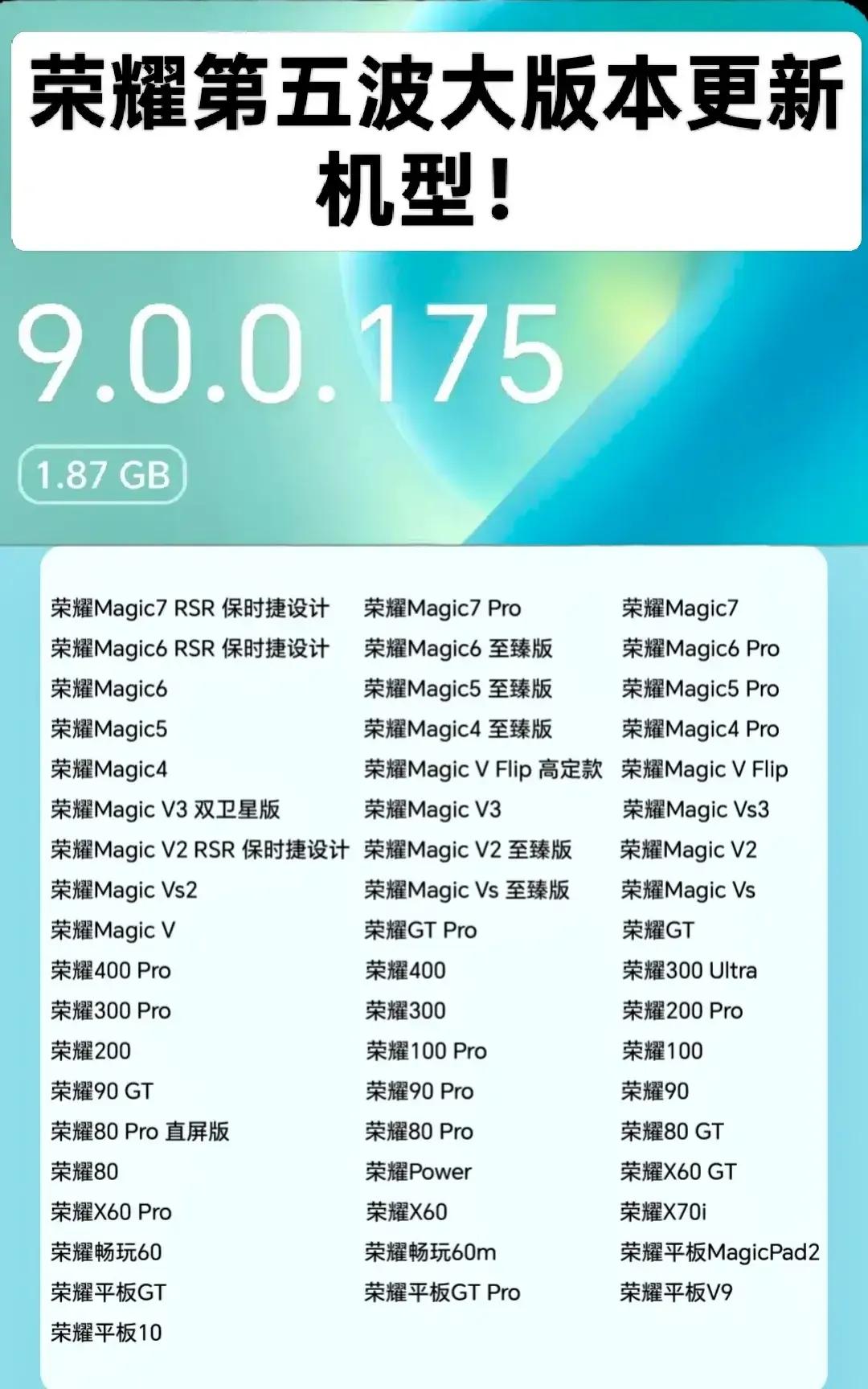 🔥【荣耀重磅更新！9.0.0.175版本来了，这些机型抢先升级】📢更