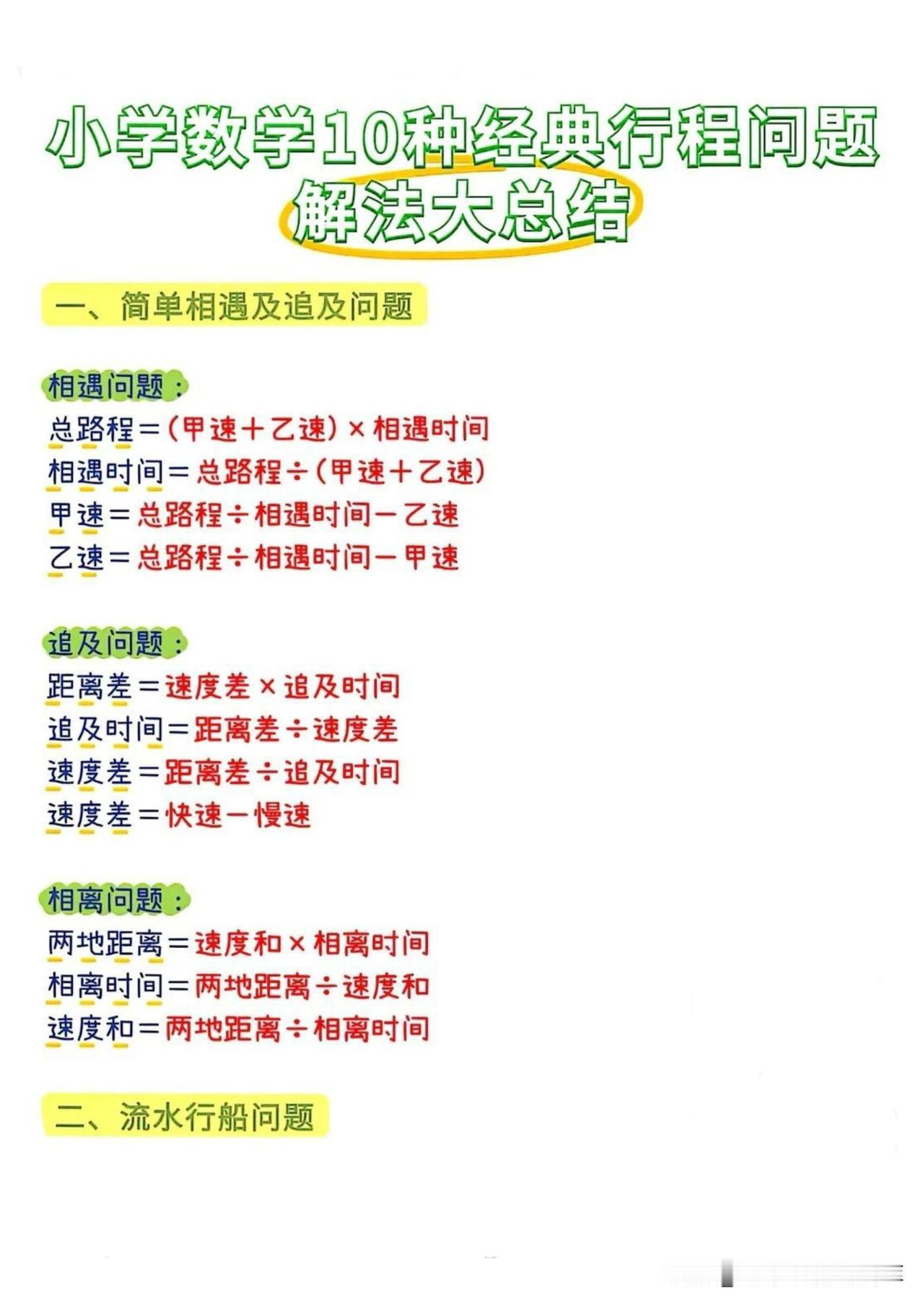 小学数学10种经典行程问题解法大总结