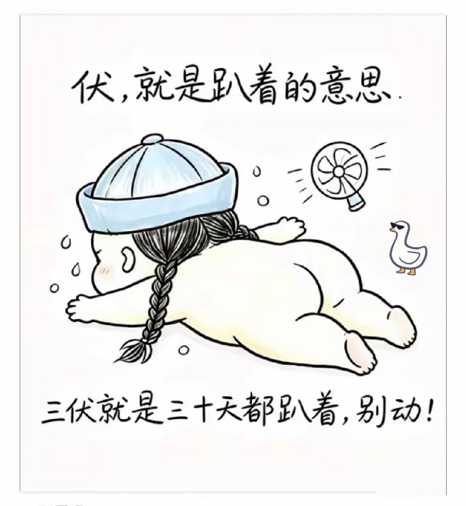 加长版三伏天伏，就是趴着的意思原来三伏就是三十天都趴着别动！千万别顾涌，一顾涌就