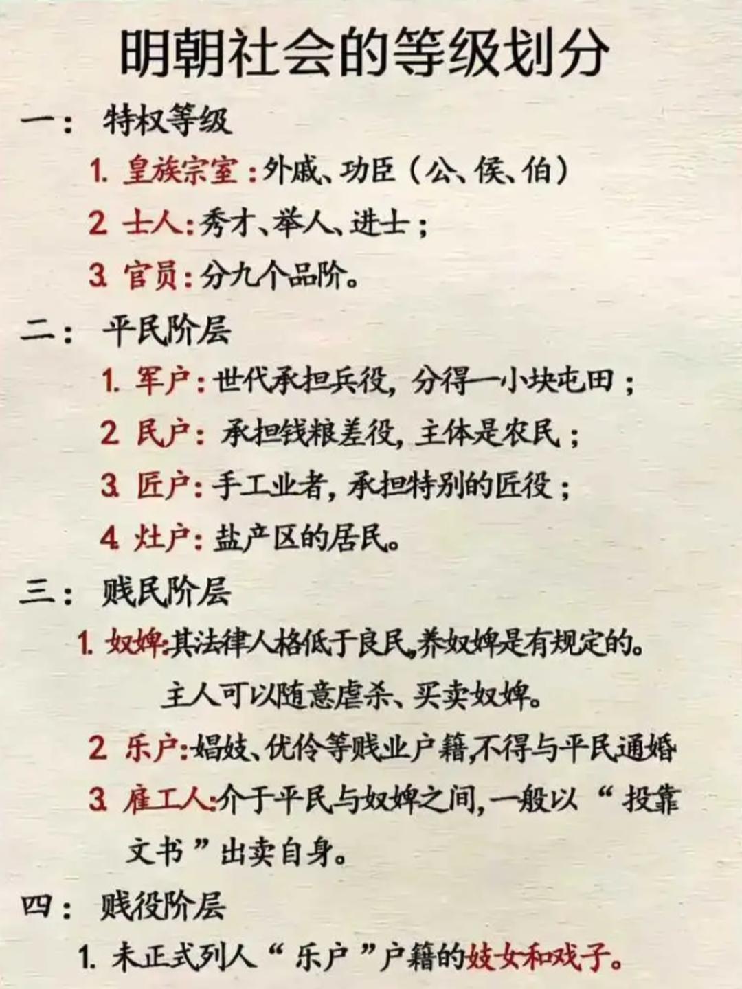 史书里“洪武之治”“仁宣盛世”的只是后世史家的一些冠冕堂皇的漂亮话罢了。实际上明朝的等级制度从来不是