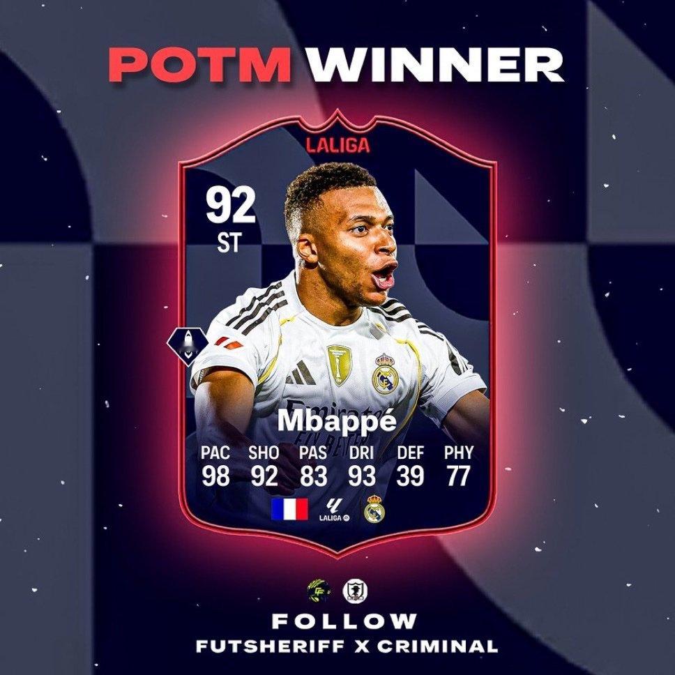 FutSheriff：姆巴佩荣获西甲10月最佳球员！⭐️halamadrid