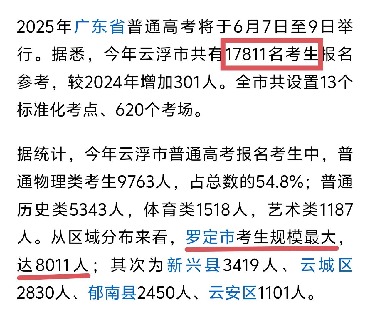 广东云浮2025年高考报名信息出炉，共有17811名考生报名参加。其中罗定的考生