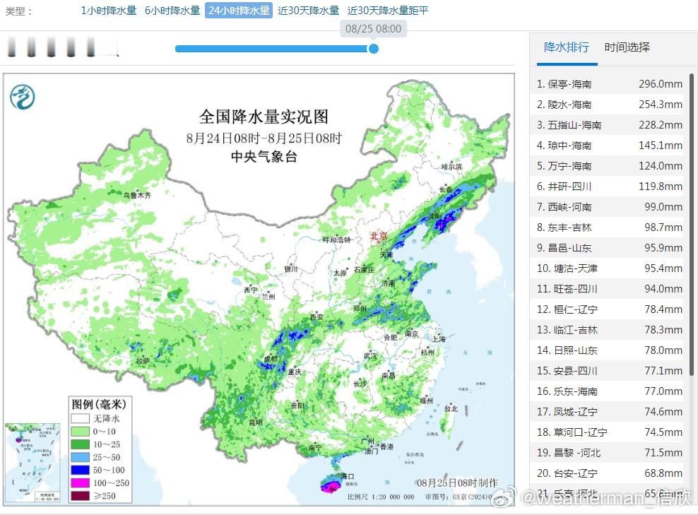【强降雨和强对流】昨天到今晨，海南因为台风剑鱼影响，多地出现了暴雨-大暴雨，局地