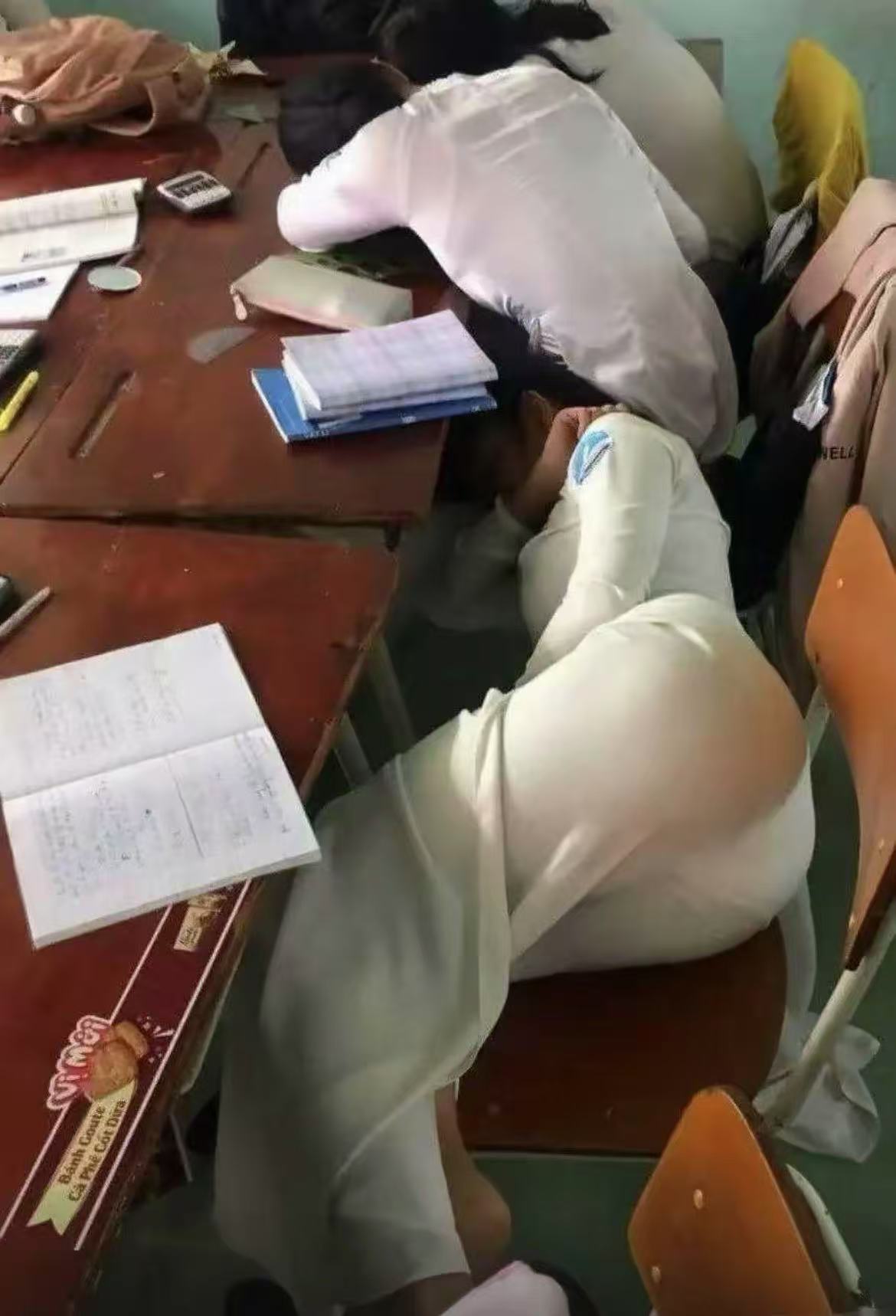 同事昨晚加班累的睡着了