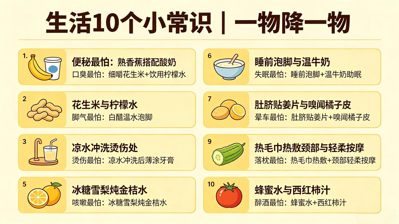 生活10个小常识（一物降一物）①便秘最怕：熟香蕉搭配酸奶！②口臭最