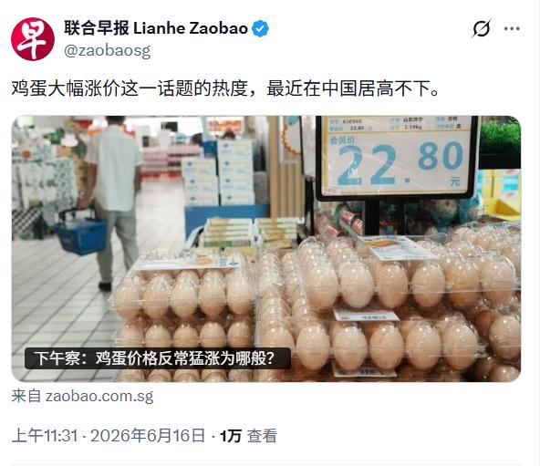 新加坡人又知道中国缺蛋了，中国人知道吗？自从前周《早报》说中国鸡价涨幅高达8