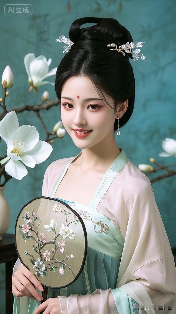 穿越时空的古典美人，手持团扇，花间一瞥，惊艳了时光。