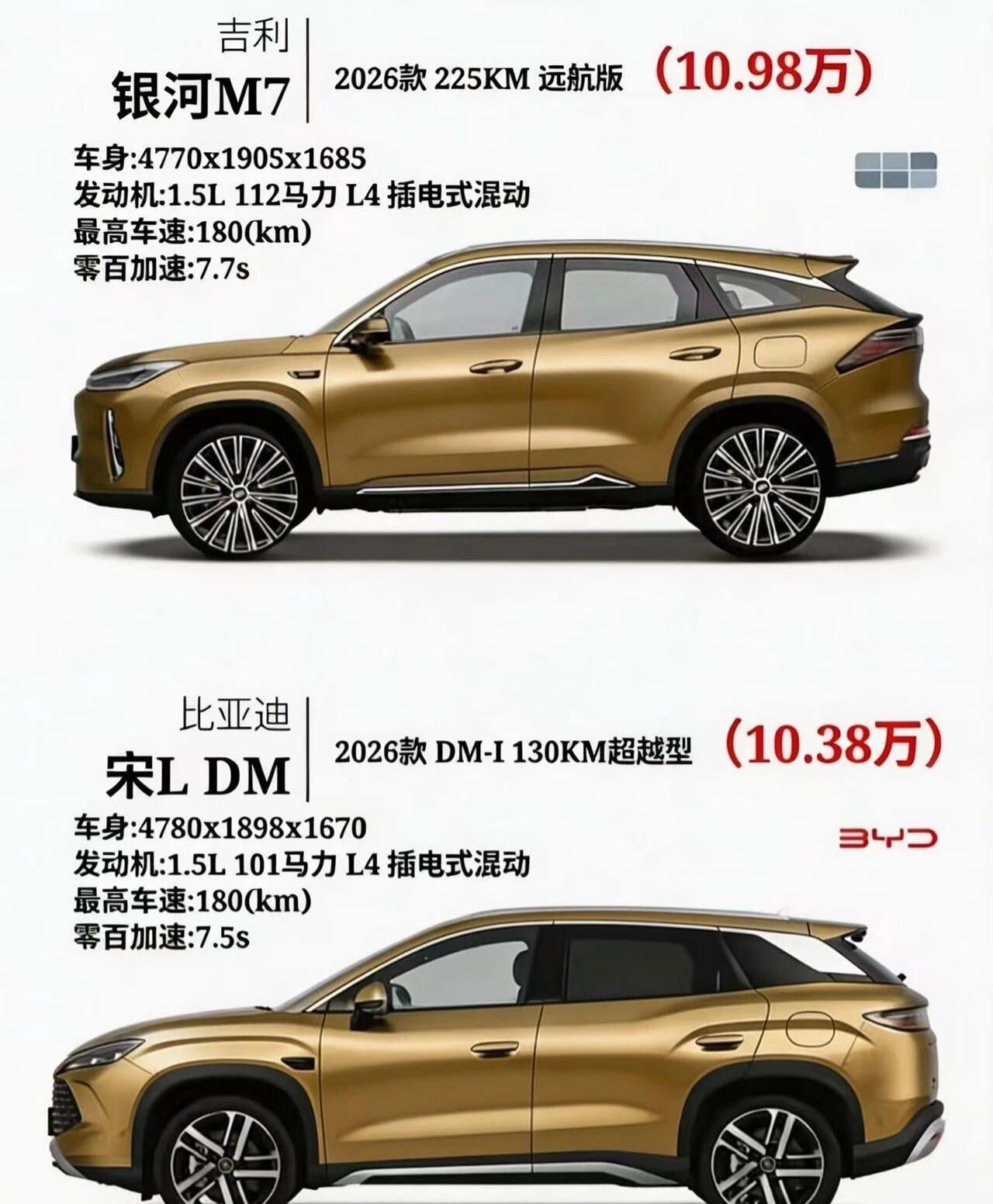 银河M7vs宋LDM｜十万级插混SUV怎么选？吉利银河M7vs比亚迪宋
