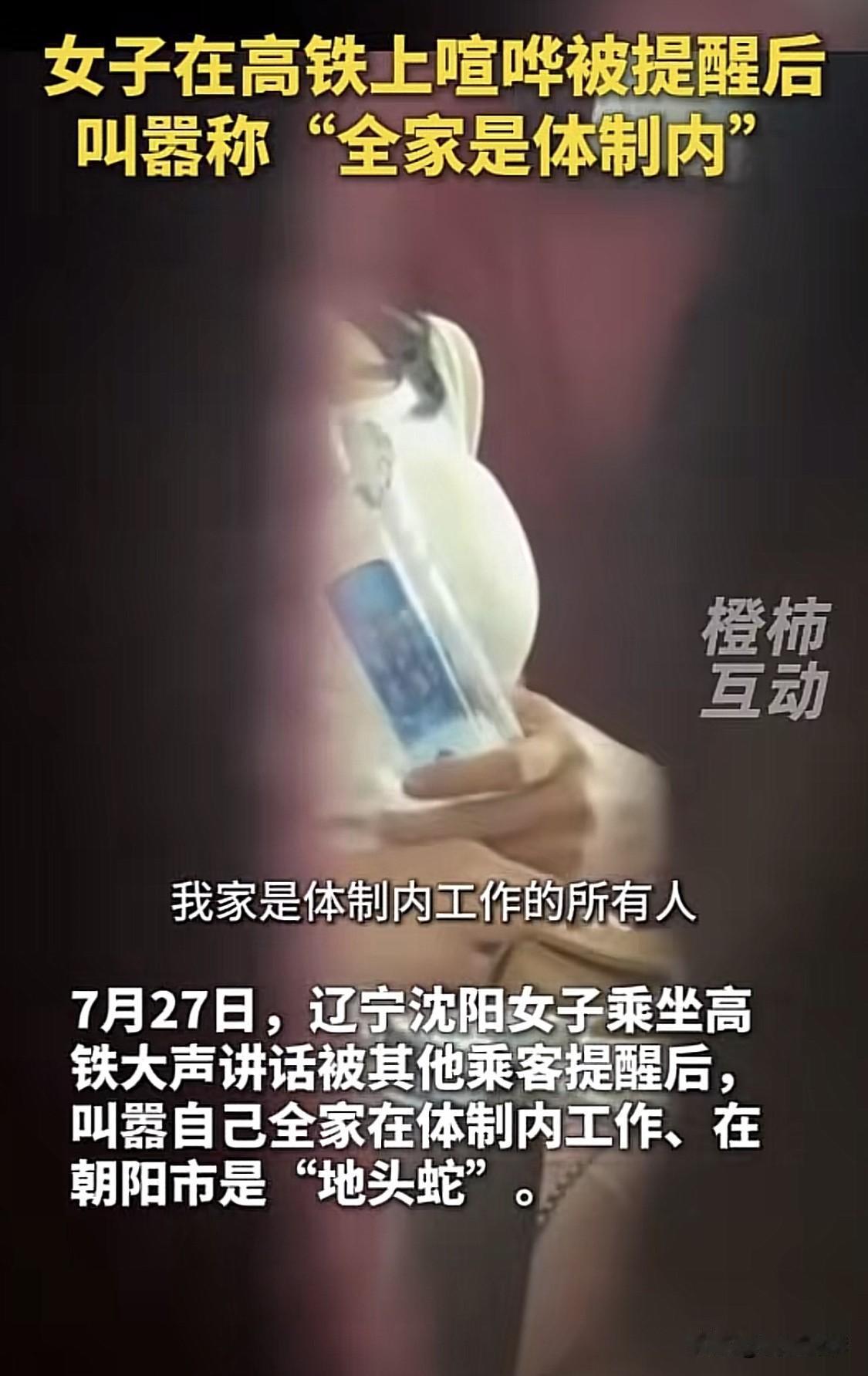 “我家所有人都是体制内的，还是地头蛇！”车厢里一女子大喊道。大家都知