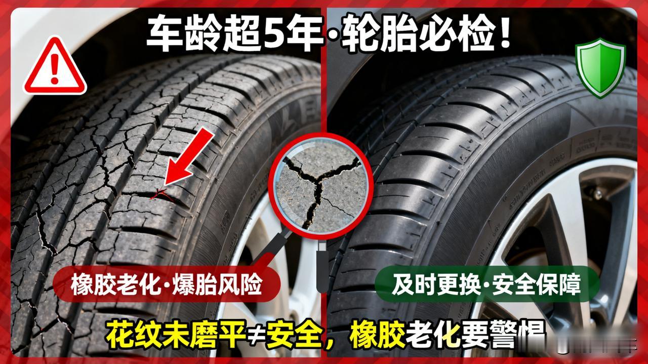 车龄超过5年，这个部件必须检查！就是它——轮胎！橡胶会老化，即使花纹没磨