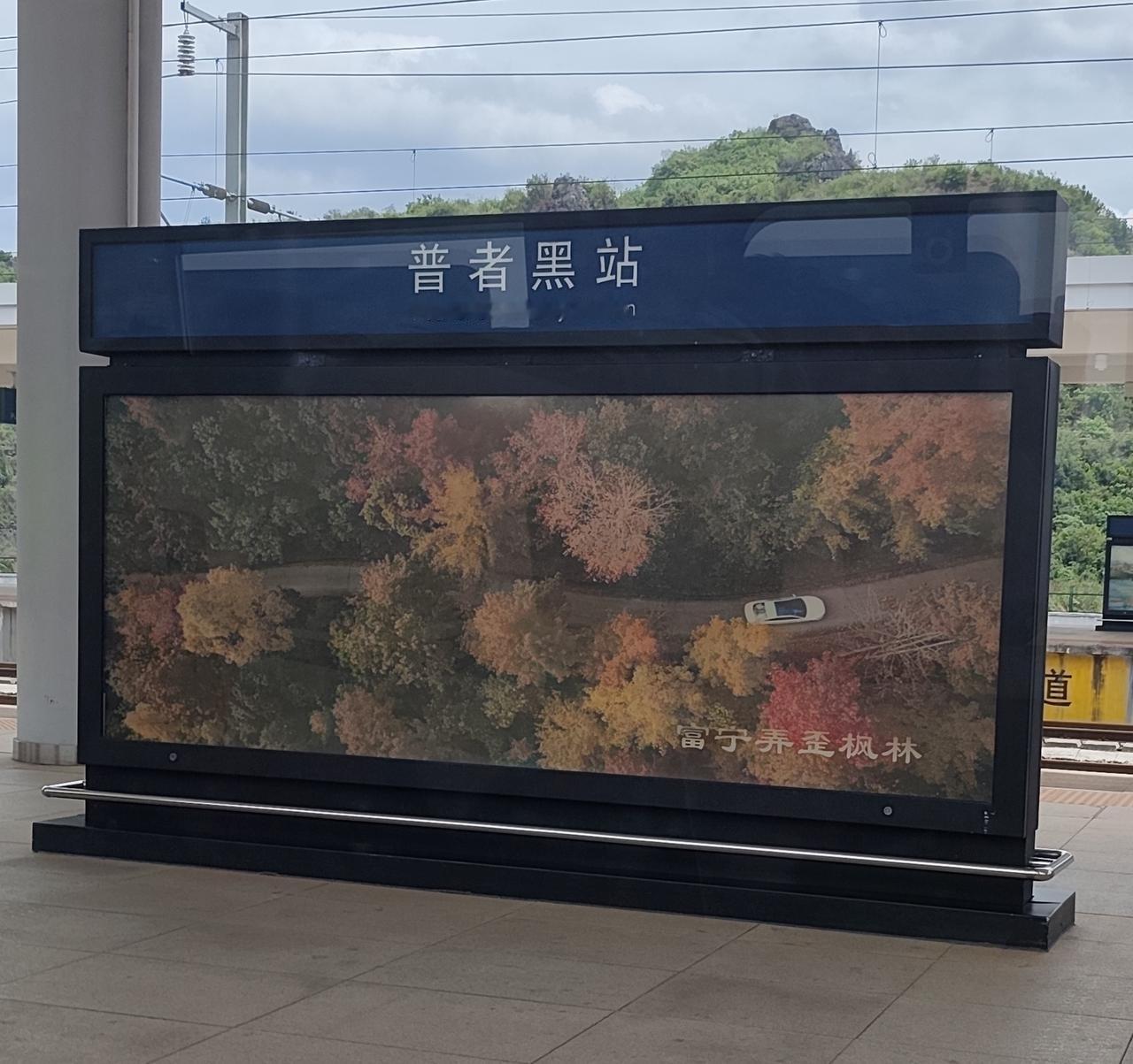 我一直以为高铁站是统一的，包括站牌，但是当我从云南回广州南站的时候，拍了两张站台