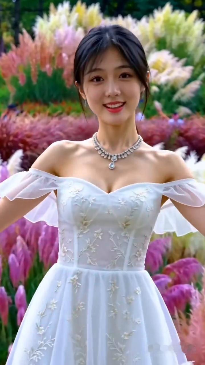 花海里的白裙舞韵。豆包AI生成。花海里的白裙舞韵。