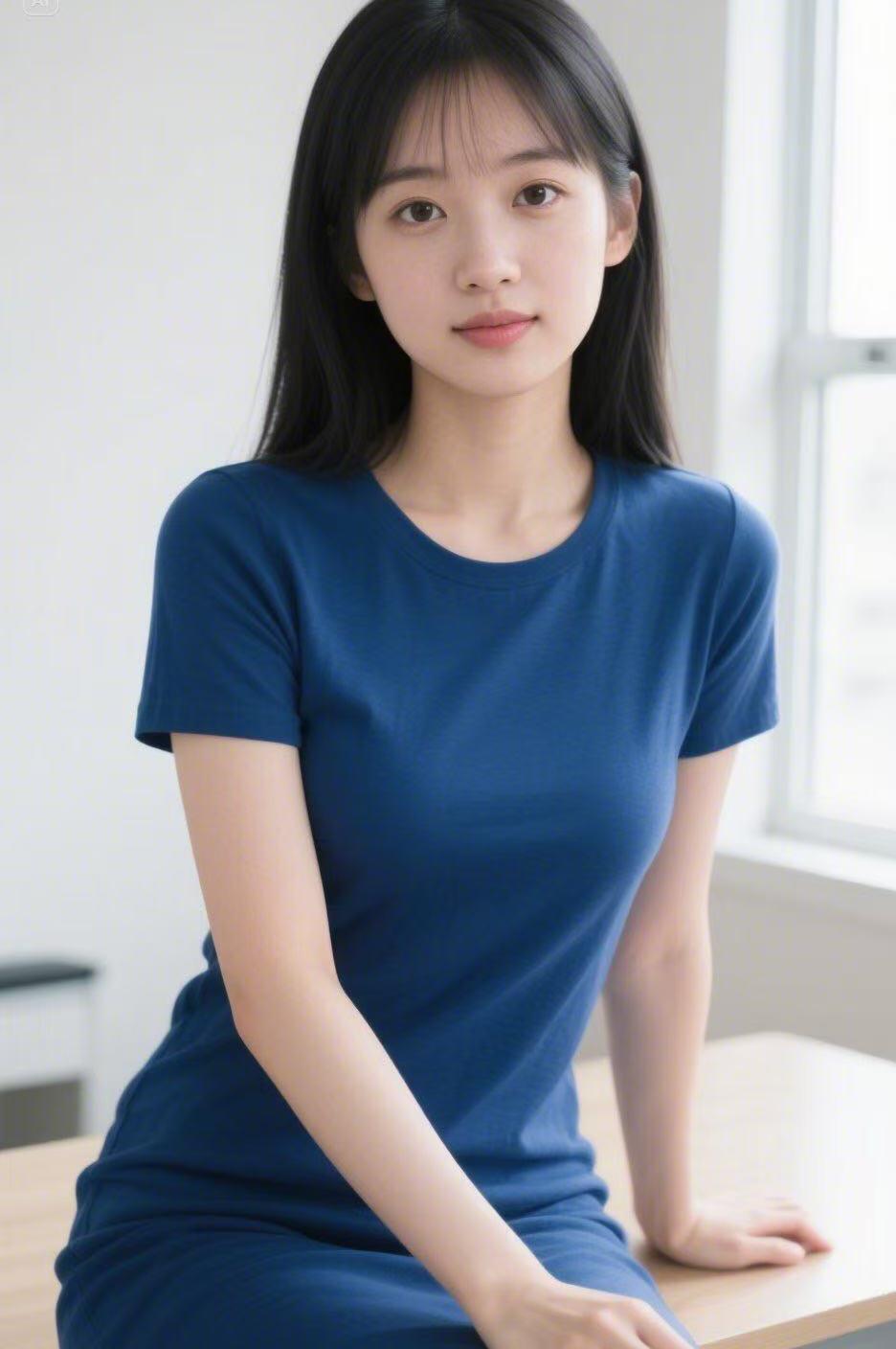清新自然，简约风穿搭，蓝色连衣裙搭配自然光，尽显青春活力！