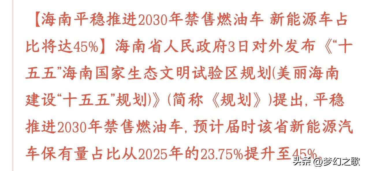 海南制定新能源车新目标，新能源车迎利好，海南本地车企将起飞海南定下目标，稳步落