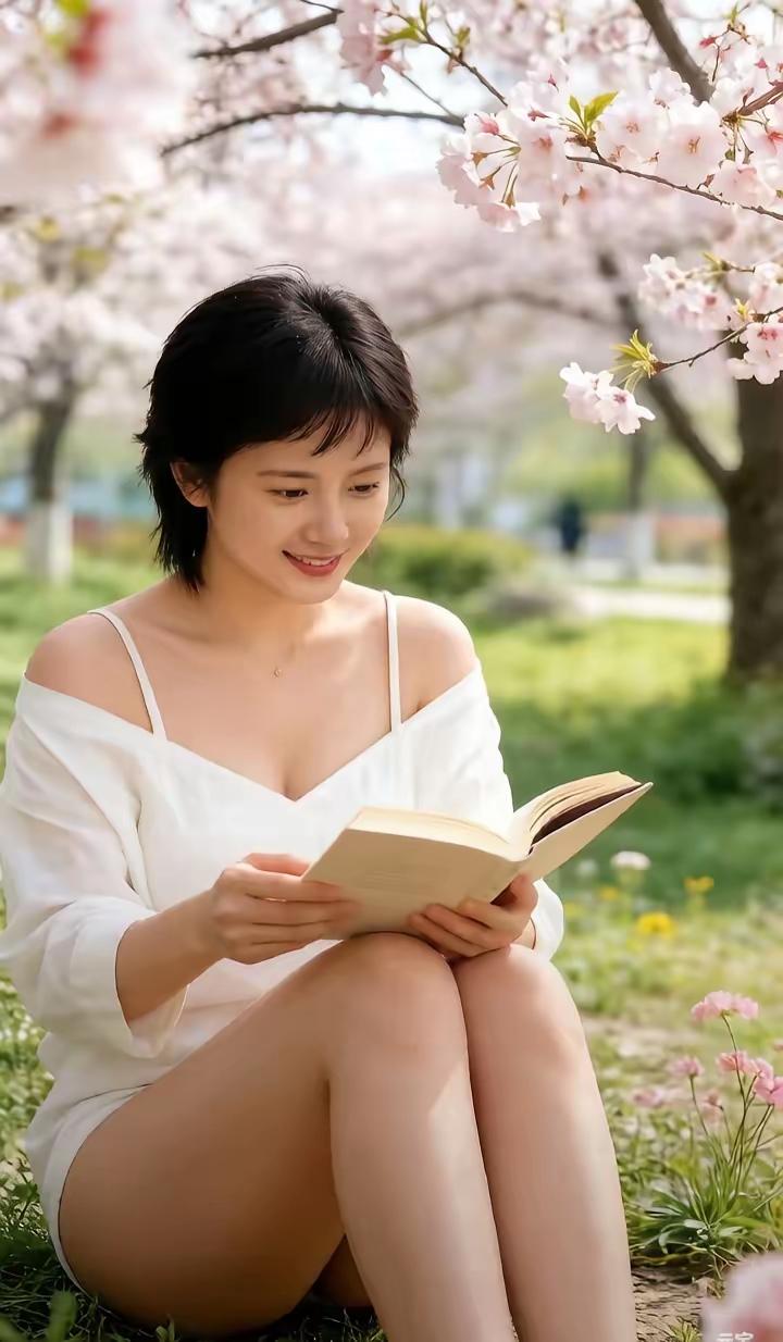 塞鸿秋·樱下清读芳晨淑女花前站，晴光漫卷诗书看。软风香绕樱花瓣，一襟清逸
