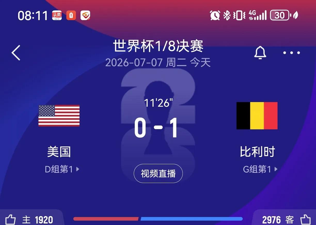 比利时1比0，对美国前10分钟的闪电战这个开场比利时全队憋着一口气，感觉就是要