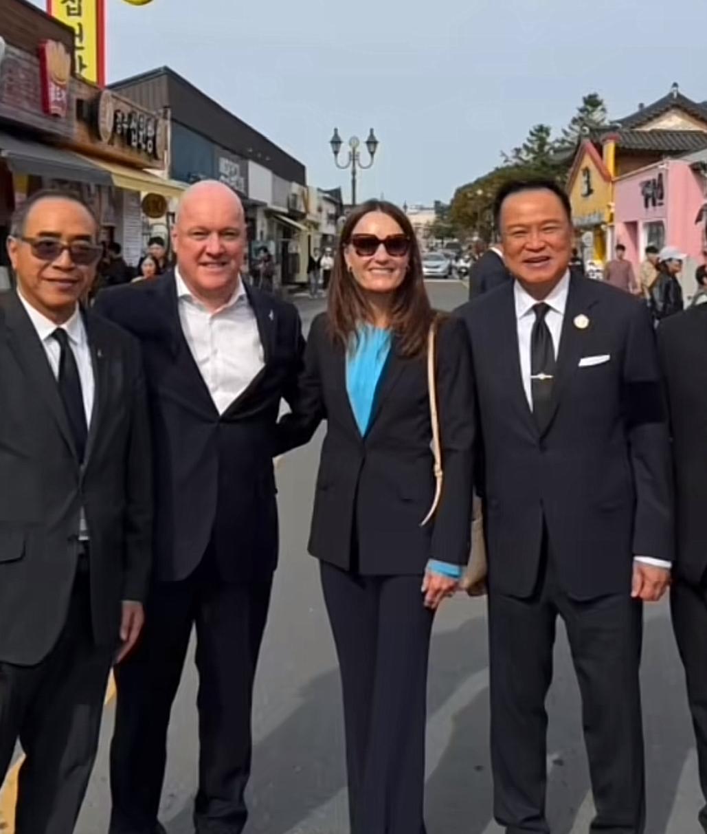 不少网友感到奇怪,泰国总理阿努廷在出席APEC峰会期间身着深色西服,左臂上戴着黑