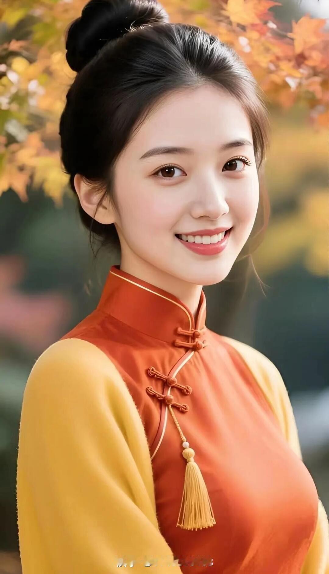 秋日暖阳下，笑靥如花的少女，古风服饰，韵味十足。