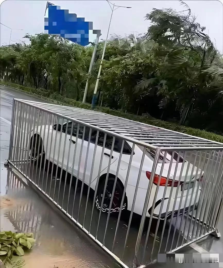 笑不活了。车子没有被吹走结果被大叔砸中了。这次来台风，广东朋友吓得不轻，赶紧车有
