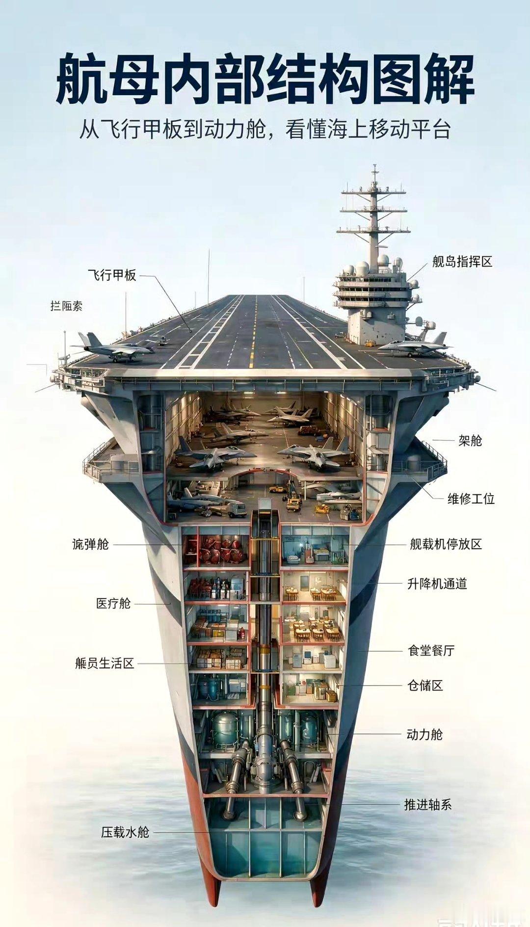 网友：制造一艘航母有多难？看看结构就知道了，真是一座移动的战斗城堡。