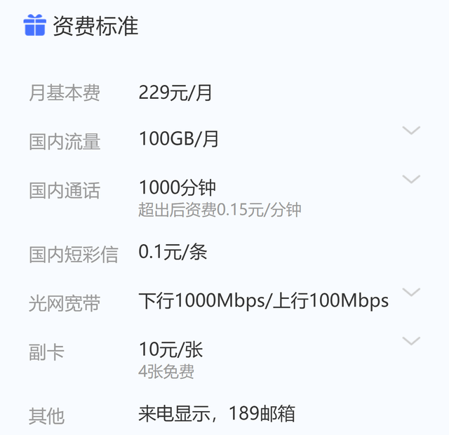 1套餐全搞定, 电信云宽带美好家套餐229, 5卡, 2千兆, 1千分+200G