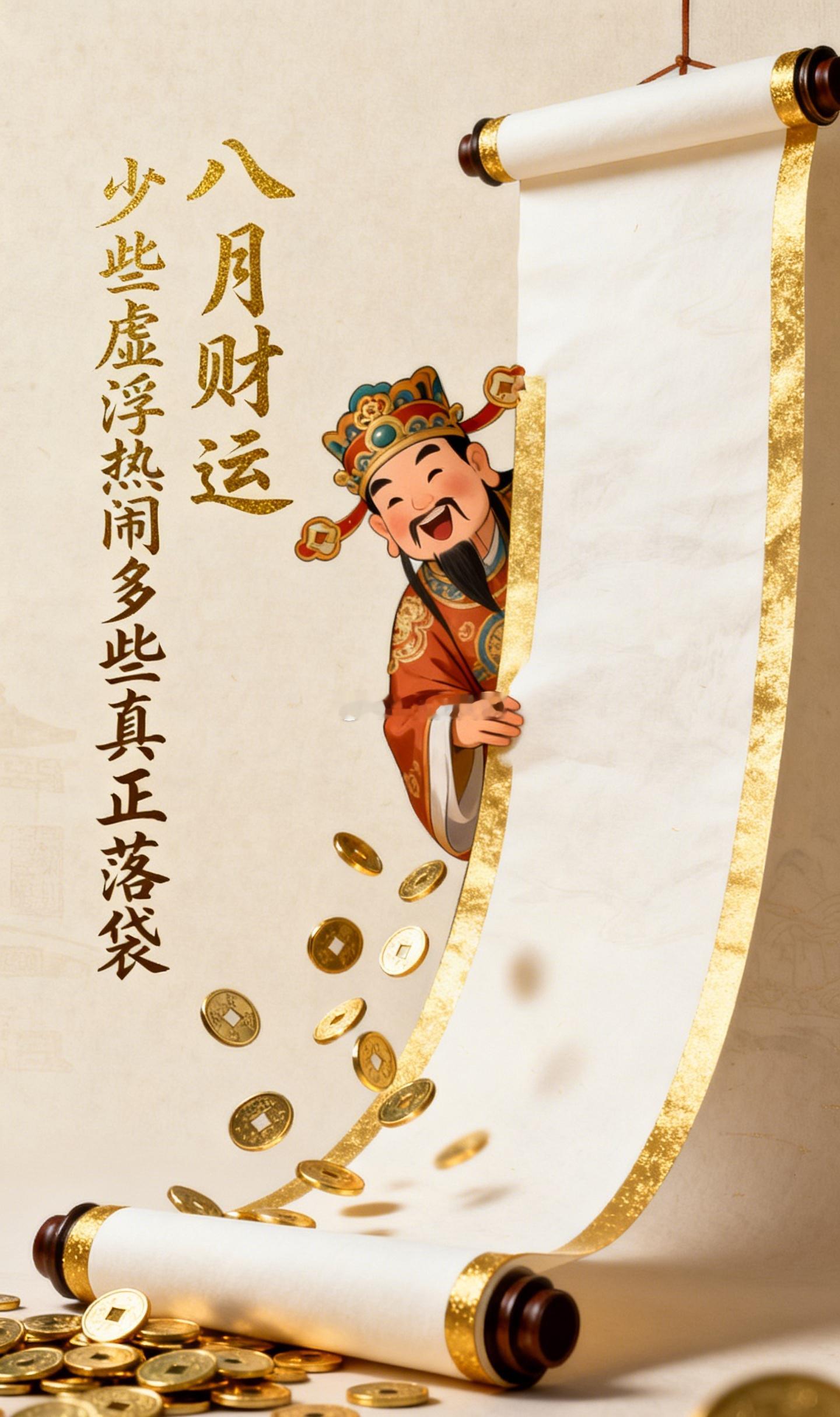 祈福祈愿八月的财运，愿它少些虚浮的热闹，多些真正落袋的结果。该到账的钱不再绕路