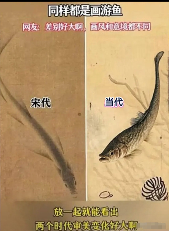 同样画游鱼，古代和现代的哪个更好看？