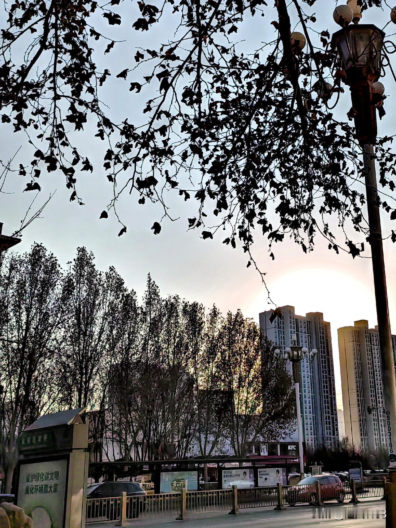 昨天下午5点多，天空渐渐变的暗了。太阳有升起又落下，无意抬头看到了太阳夕