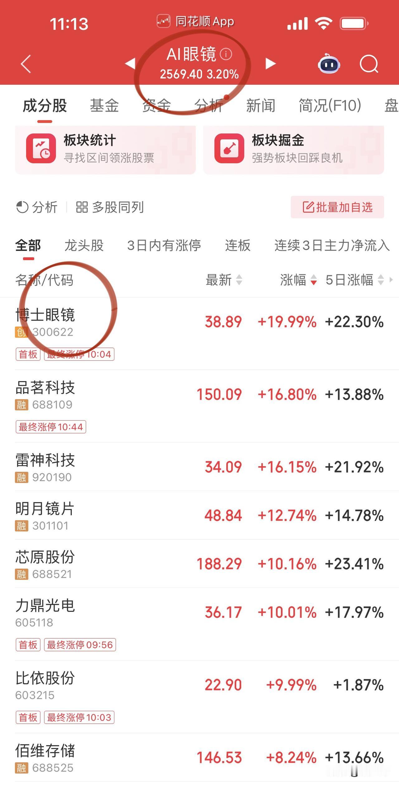 Ai眼睛今天把1年的郁气都发出来了！博士眼镜、明月镜片、键凯科技等，都是通天