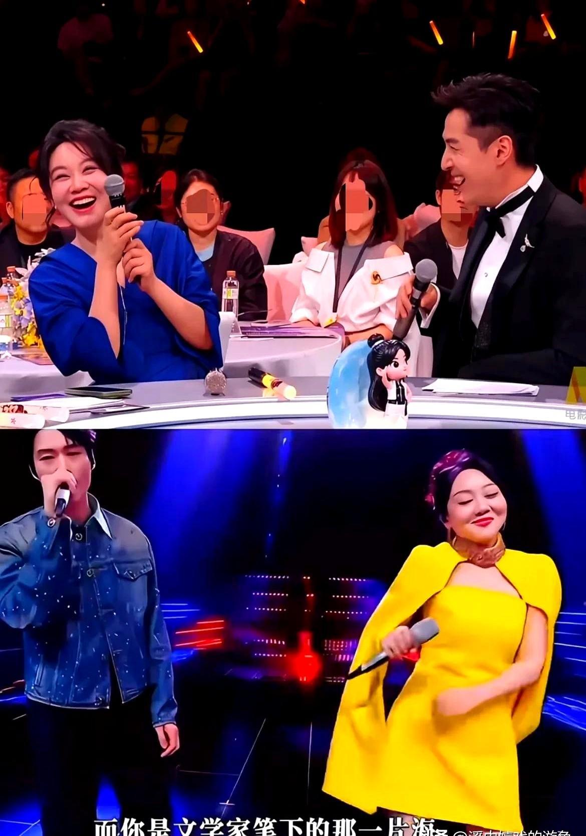 听到胡歌唱歌，闫妮一把攥死话筒，在台上笑得东倒西歪。大湾区晚会上，这姐彻底“微醺”了。主持人蓝羽愣是