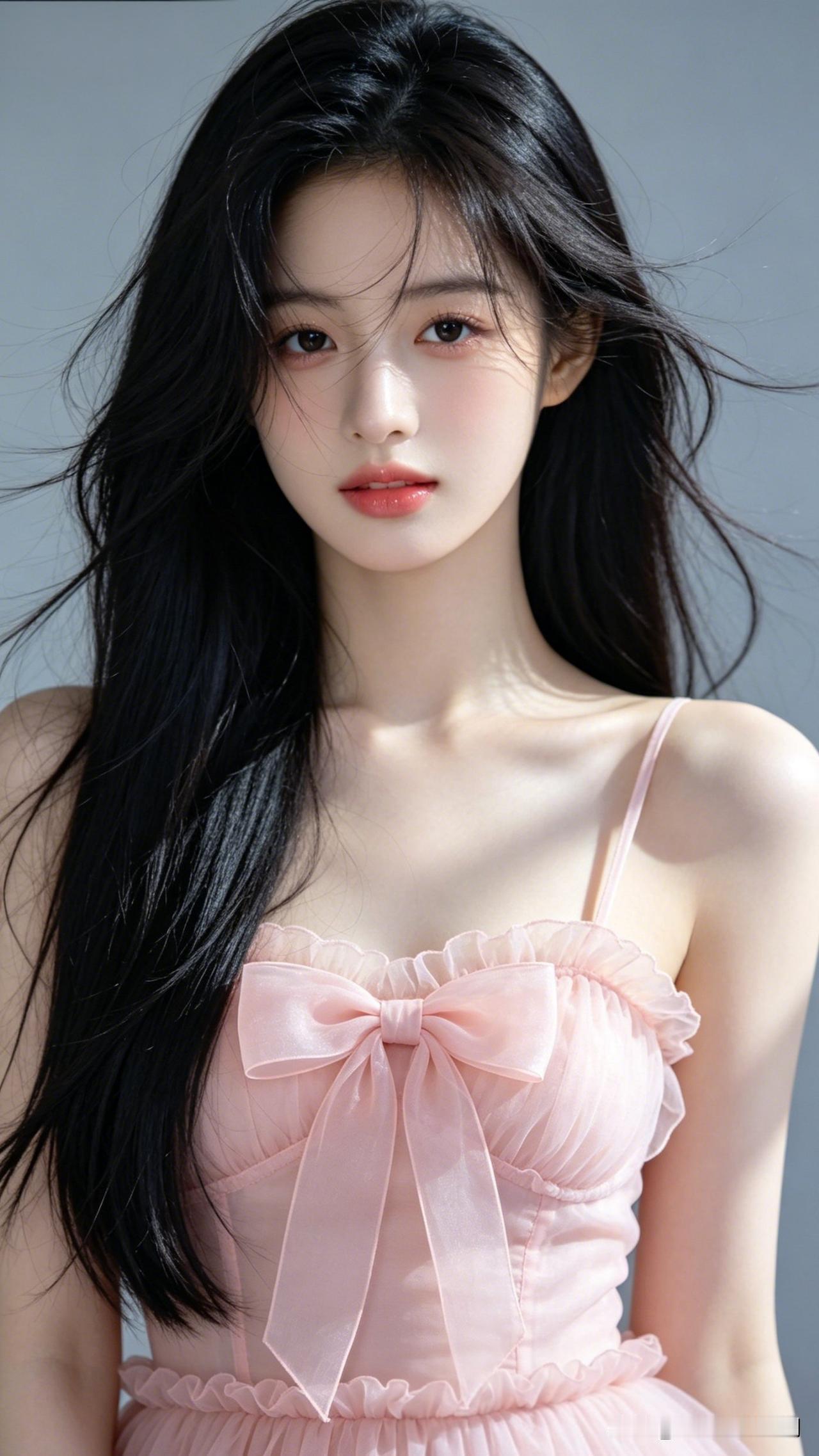 甜美粉裙少女，梦幻般的温柔气息