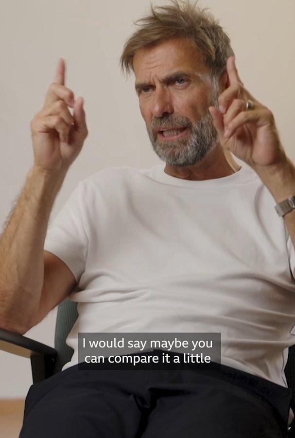 克洛普评价萨拉赫：我认为你可以将他的心态与C罗的心态相比较。即使不了解他这个人，