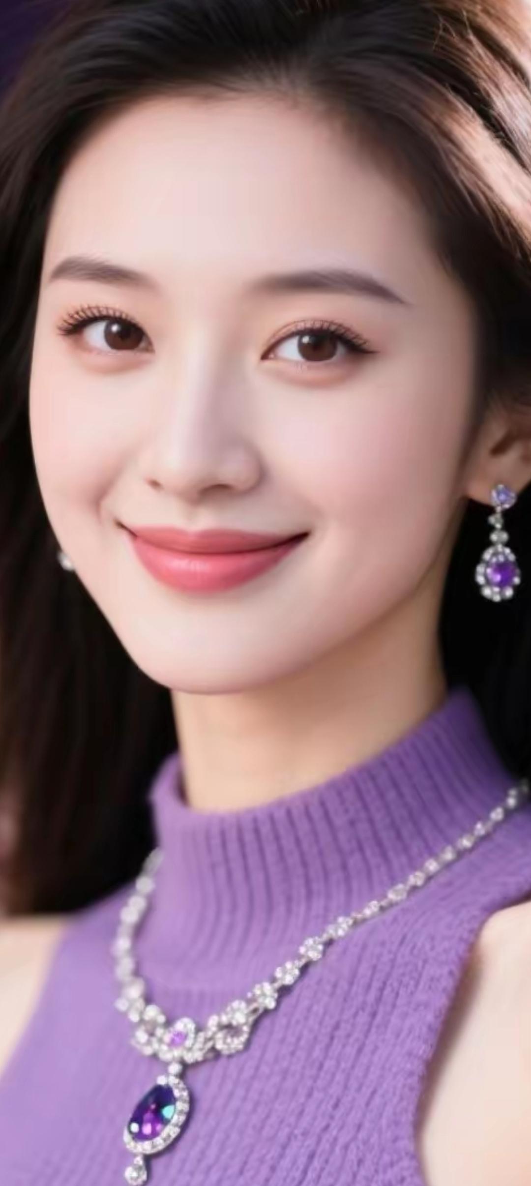 甜美微笑，紫色优雅，闪耀珠宝，完美女神！💖✨