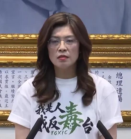 郑丽文在7月22日国民党中常会上穿的衣服有点特别，这是一件印上了“我是人，我反毒