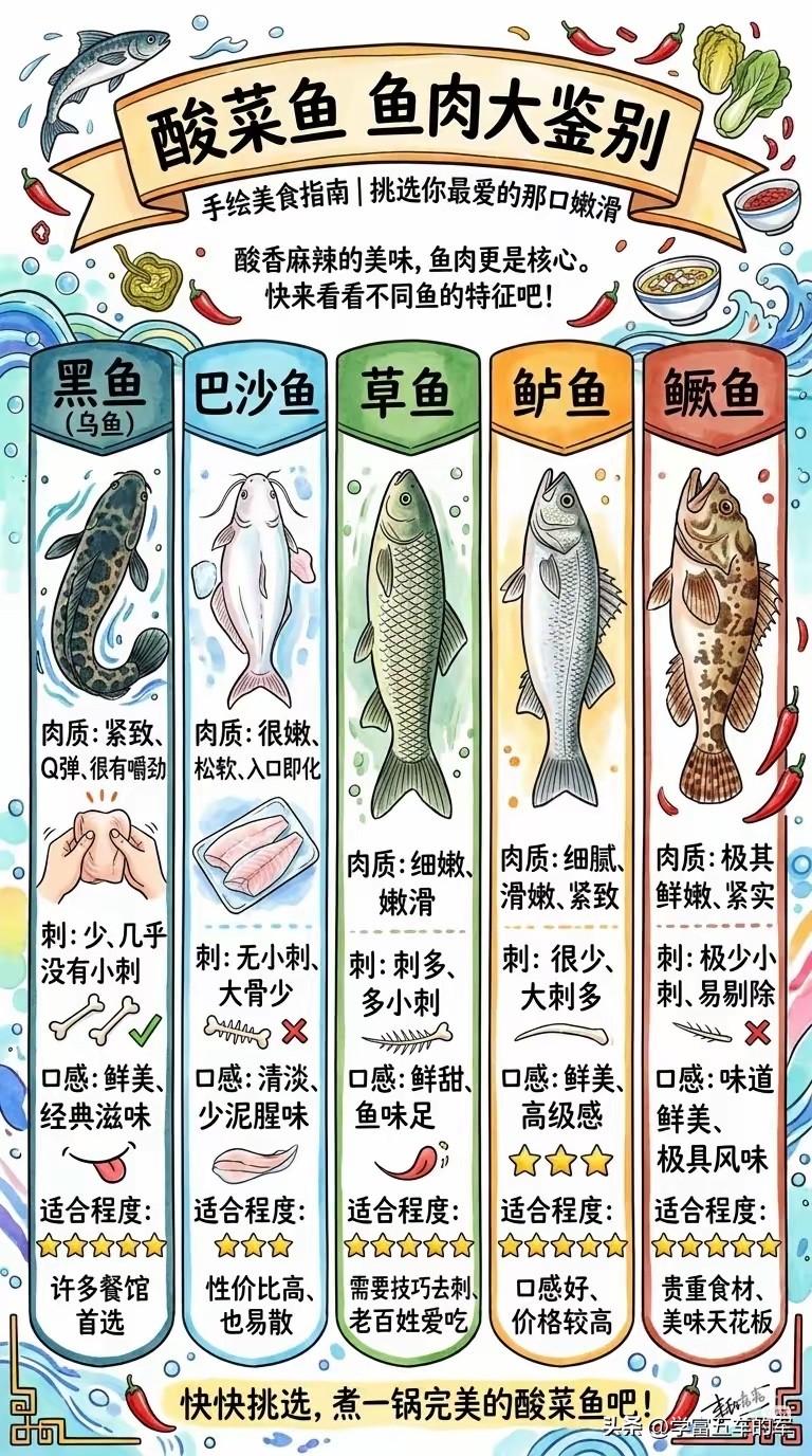 你觉得哪种鱼用来做酸菜鱼最好呀？其实我更喜欢巴沙鱼，鱼刺很少肉也挺嫩的。
