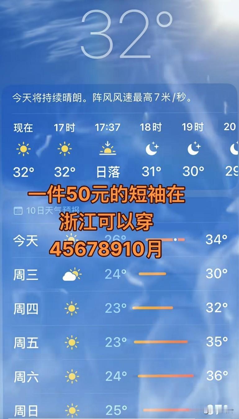 一件50元的短袖在浙江可以穿45678910月，11月还可以继续穿的