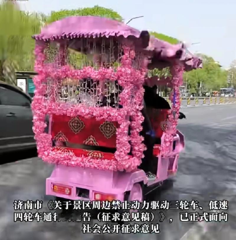 景区开着小花车拉客，本来是多好的谋生手段，结果被自己给作没了。济南市颁布禁止