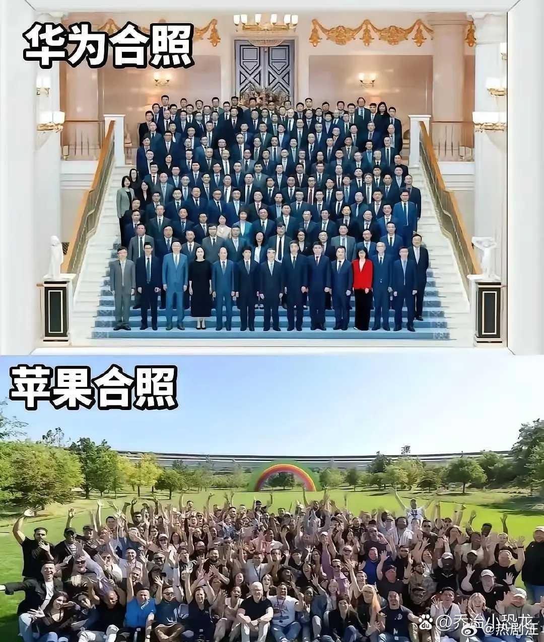 中外大厂员工合影照片对比