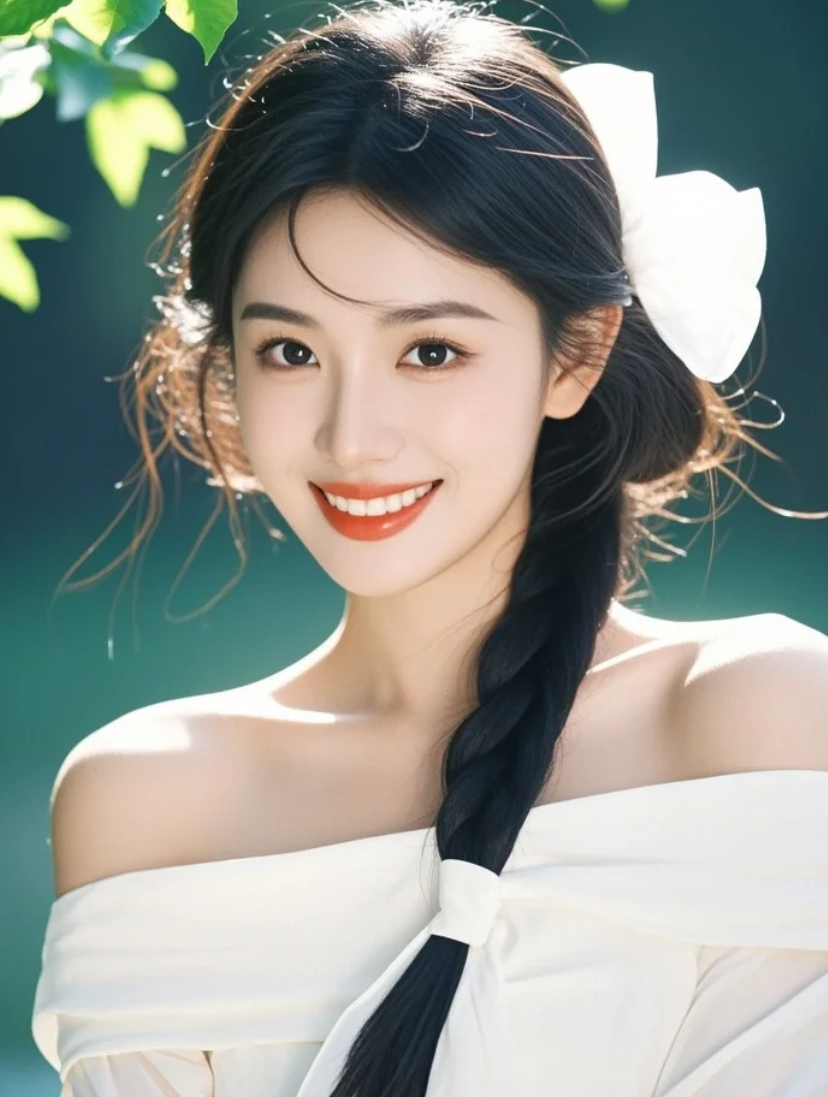 阳光透过发丝照亮中国美女的脸庞