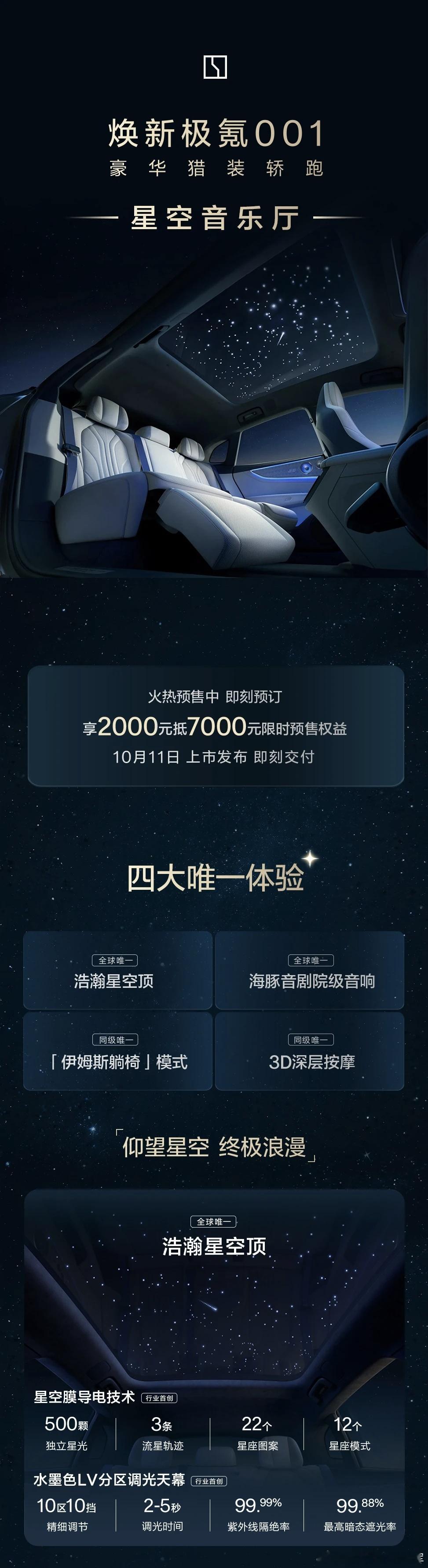 全新001这次堆料堆的有点狠啊，星空顶，4680w的究极堆料音响，还有伊姆斯躺椅