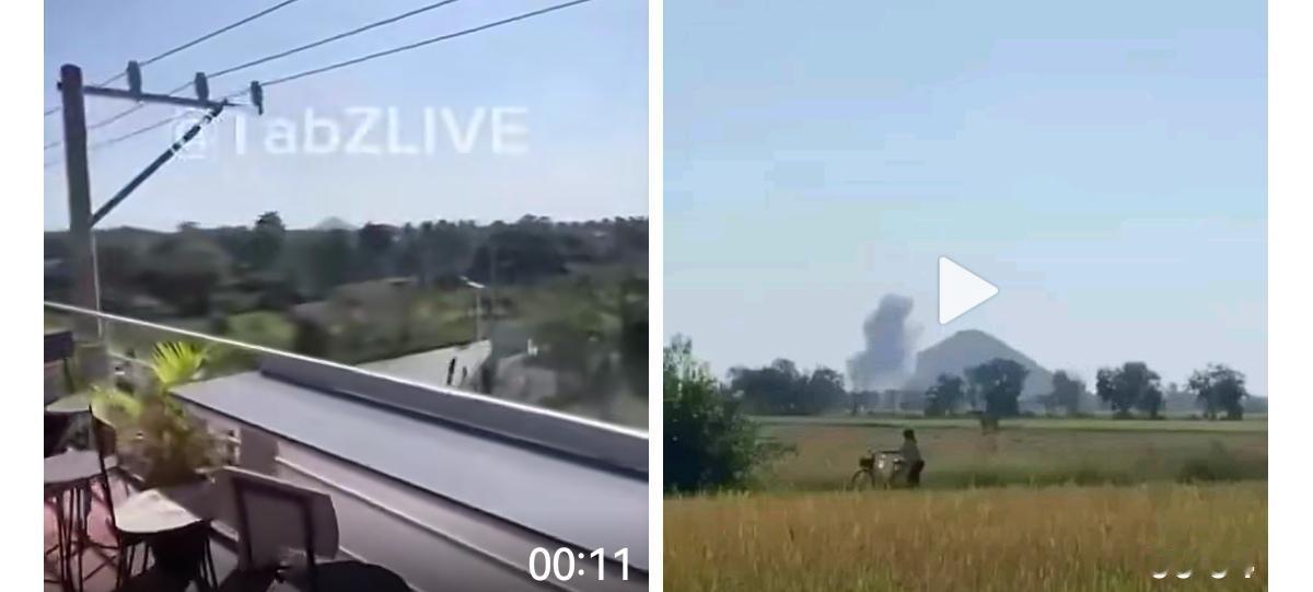 泰国空军一架T-50战斗机在柬埔寨马德望省巴南县普萨姆博山附近的目标投下了四枚炸