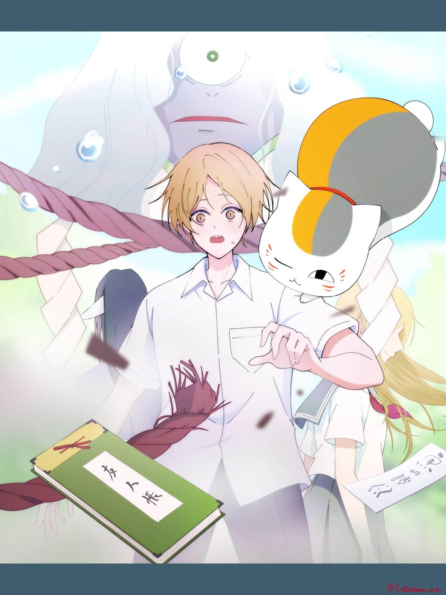 夏目友人帐动漫猫和夏目贵志还有友人帐好温暖的画面.🤩绘：urara_ns_