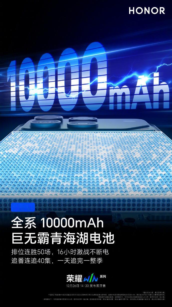 荣耀彻底革新续航体验，在荣耀WIN系列上带来了终极大招，硬件素质迎来了重磅提升。