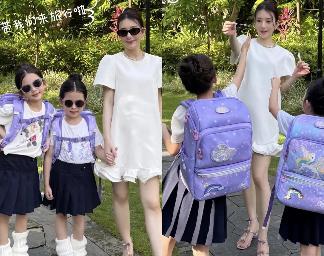 方媛的两个女儿看起来总是清清爽爽，又有小孩的童真，因为她们的打扮不是那种奶辣风，