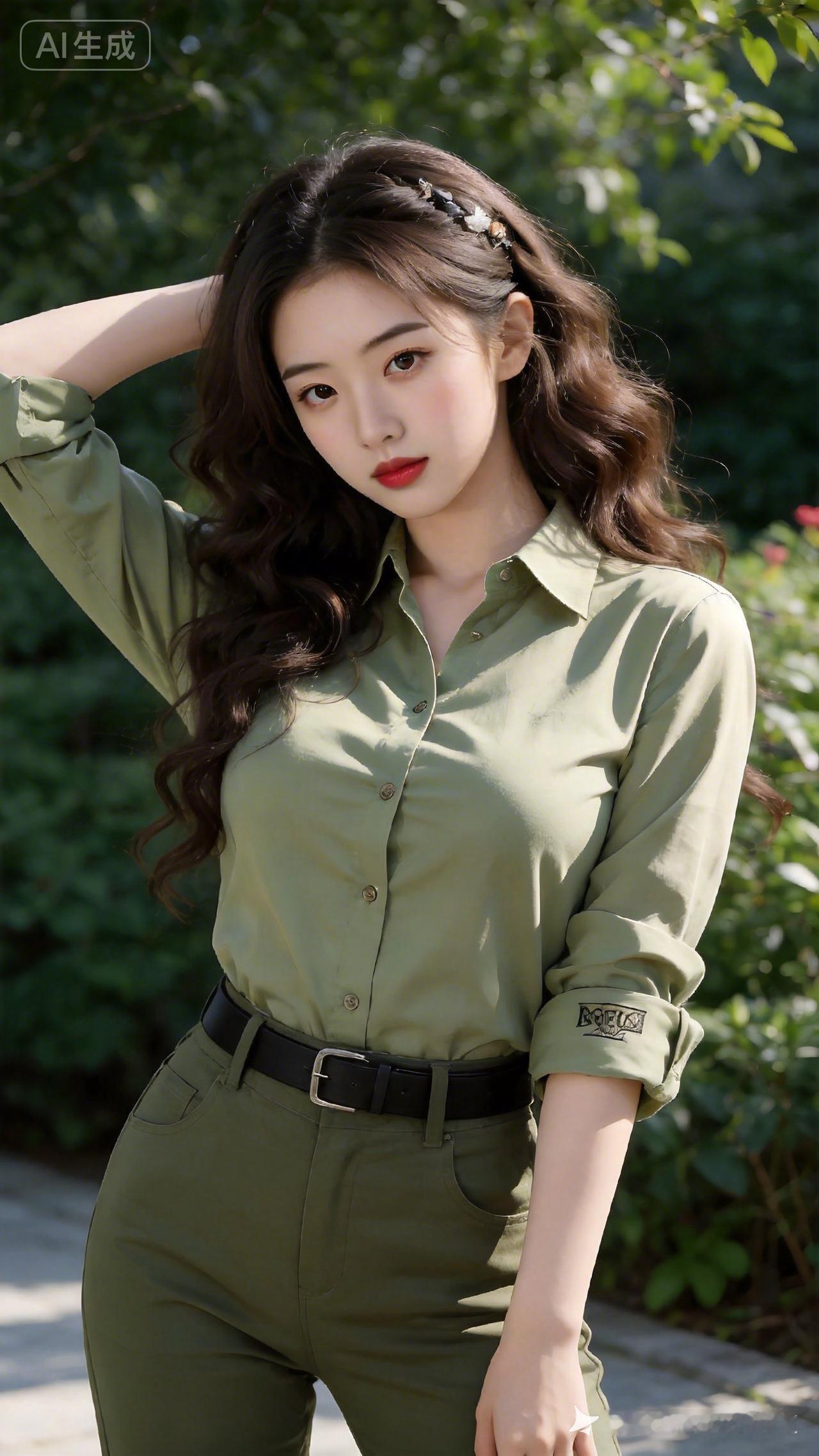 绿意盎然中，清新薄荷绿衬衫搭配高腰裤，轻松打造都市时尚风！