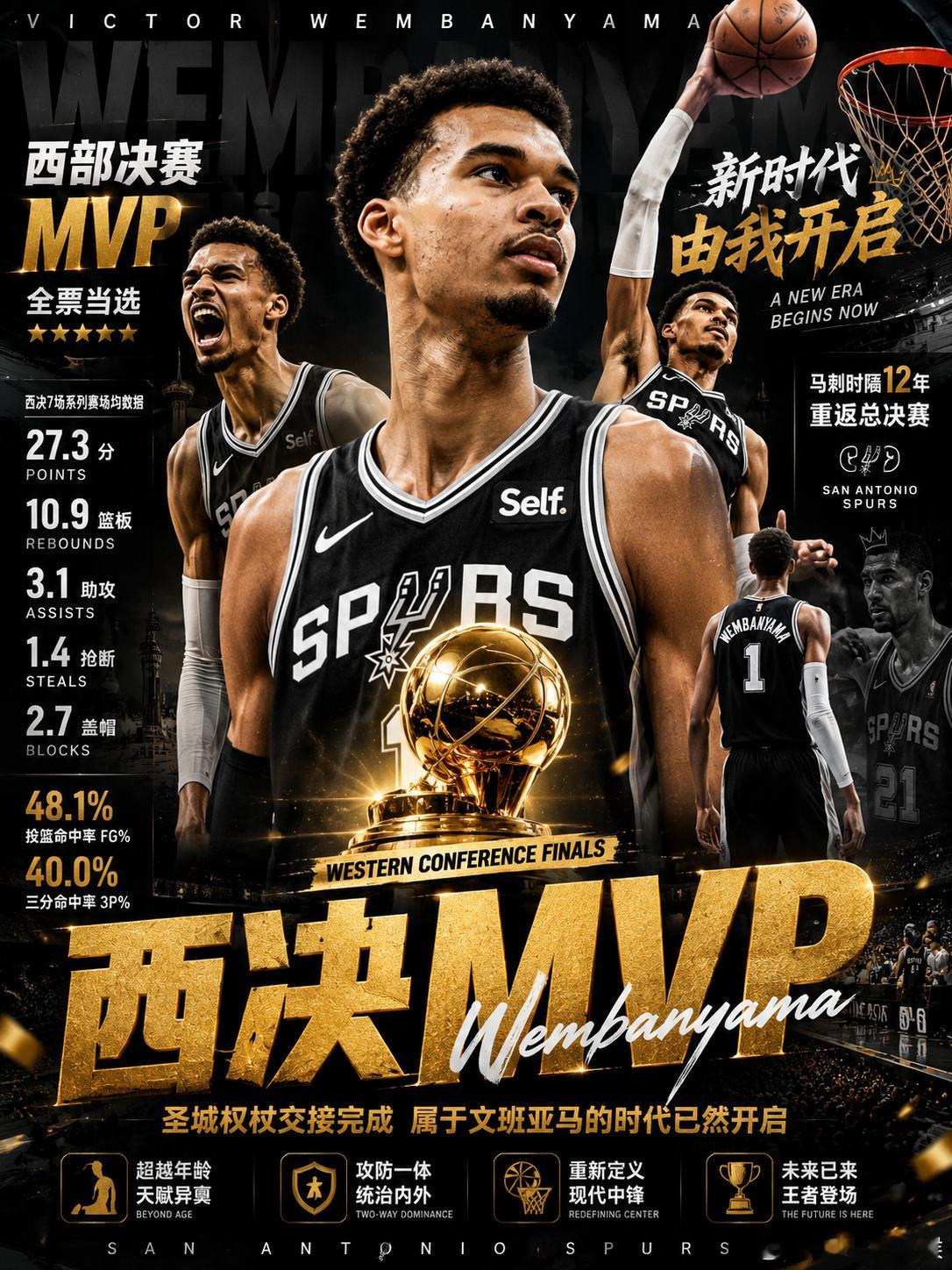 🏆西决MVP！文班亚马正式接过圣城权杖！西部决赛抢七落幕，21岁的文班亚马用统