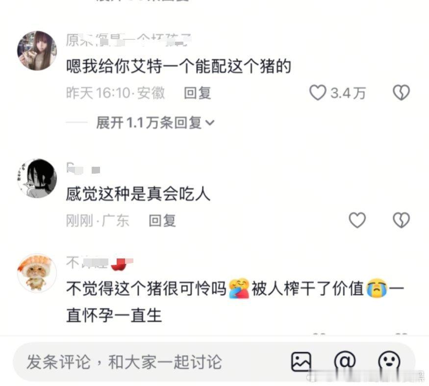 视频是拍一只种猪不断被压榨不断生崽。。下面的评论区就这样恶臭