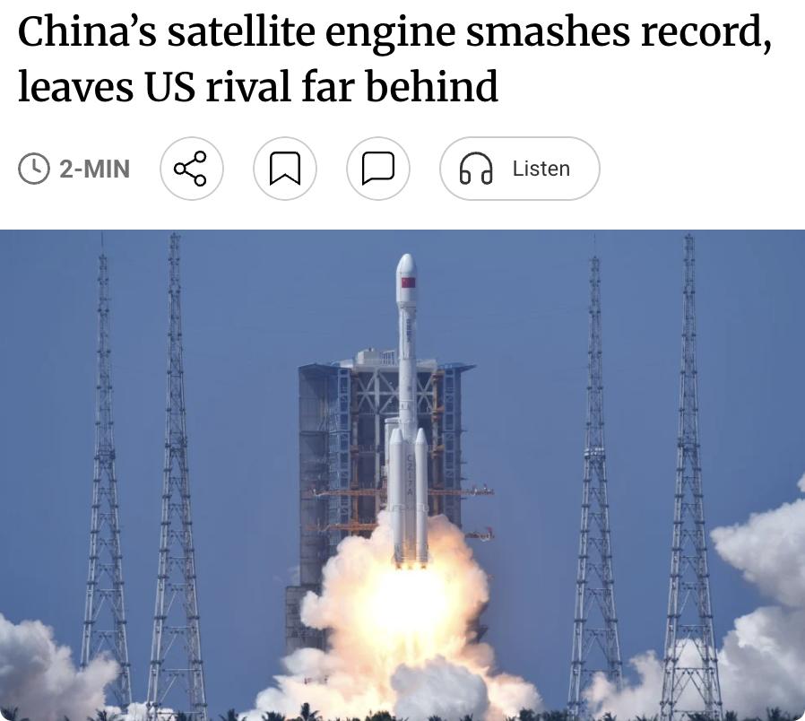 外媒：中国卫星发动机测试创纪录关键性能大幅提升中国航天推进技术研究院研发的